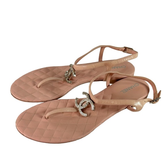 CHANEL Pink Quilted Leather Diamond Beach CC Quilted Thong Ankle Strap 37-7US - Picture 4 of 12